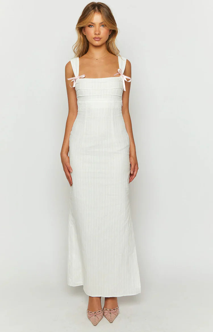 Magnus Tie Back Maxi Dress | White