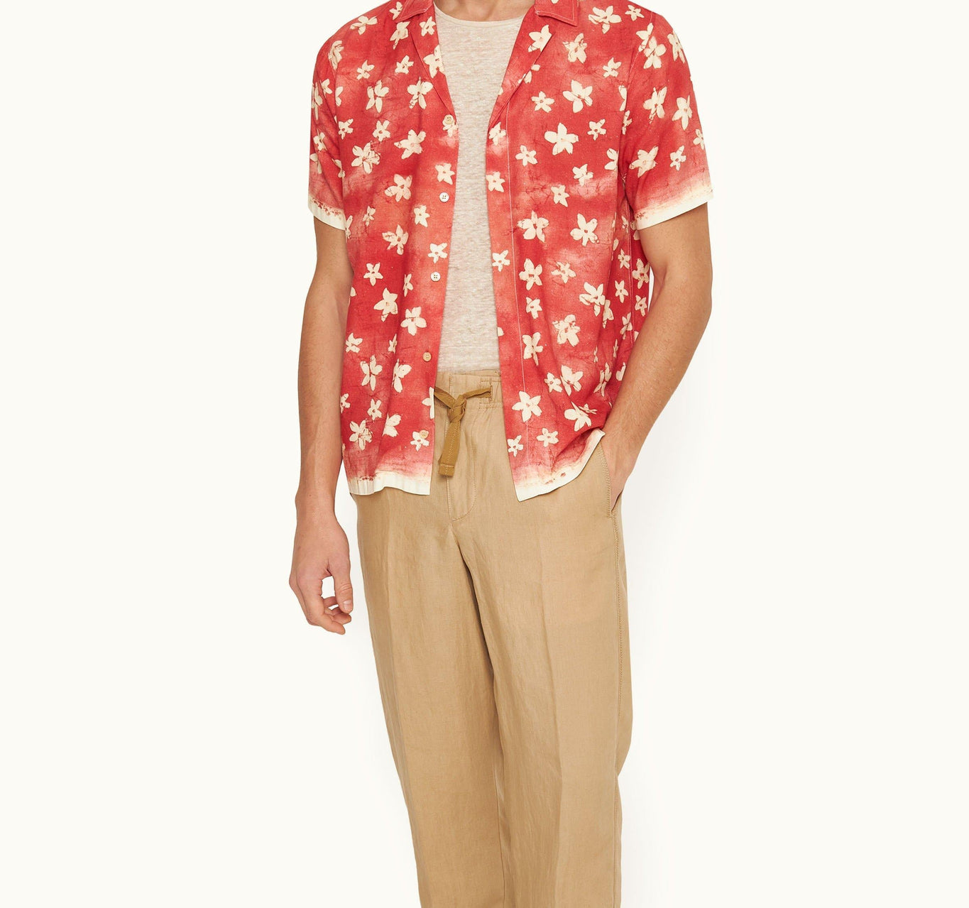 Maitan Budding Life Print Relaxed Fit Capri Collar Shirt | Cinnamon Summer Red