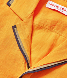Maitan Lino Relaxed Fit Two-Tone Capri Collar Italian Linen Shirt | Calypso Orange/Agave/Night Iris
