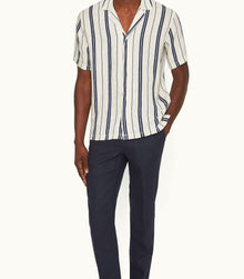 Maitan Stripe Relaxed Fit Capri Collar Linen-Cotton Shirt | Azul Blue/Cashew