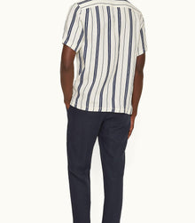 Maitan Stripe Relaxed Fit Capri Collar Linen-Cotton Shirt | Azul Blue/Cashew