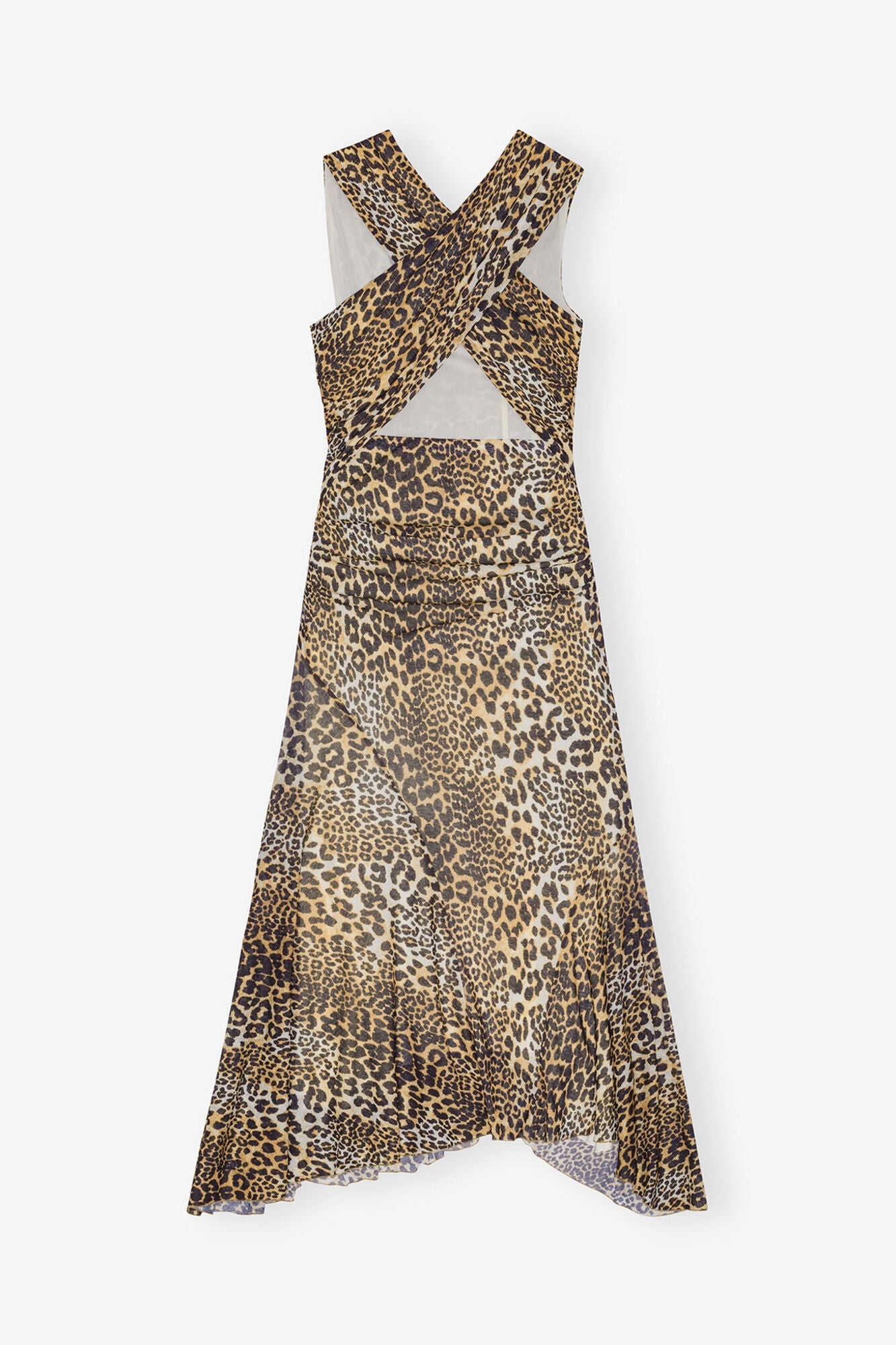 Marl Mesh Long Ruched Crossover Dress | Leopard