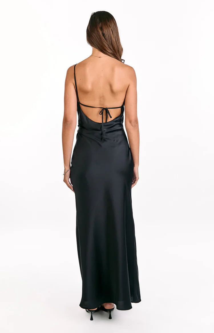 Marriot One Shoulder Formal Maxi Dress | Black
