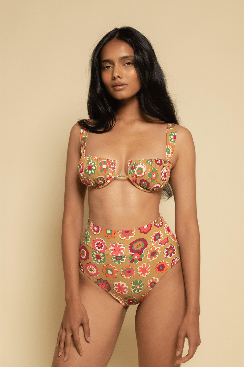 Added Coverage High Rise Bikini Bottom | Mazzy Floral