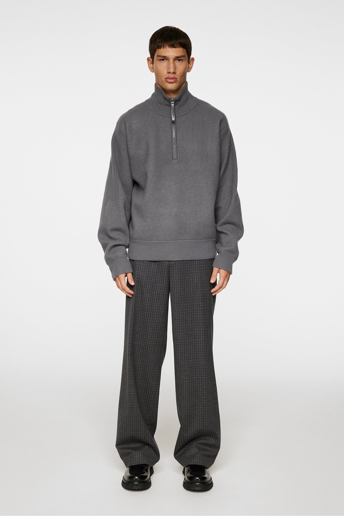 Men | Bon Boiled Wool Quarter Zip | Lava Smoke