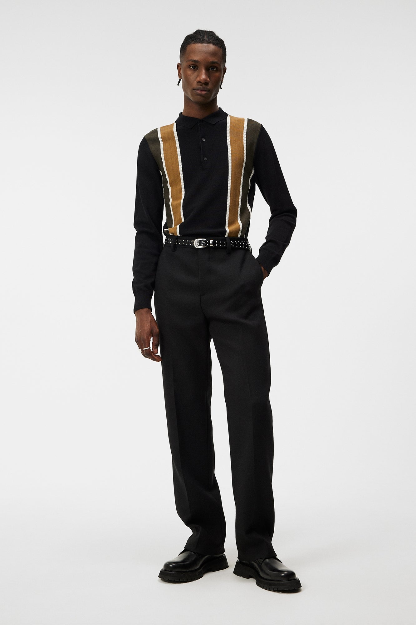 Men | Heden Striped Knitted Polo | Black