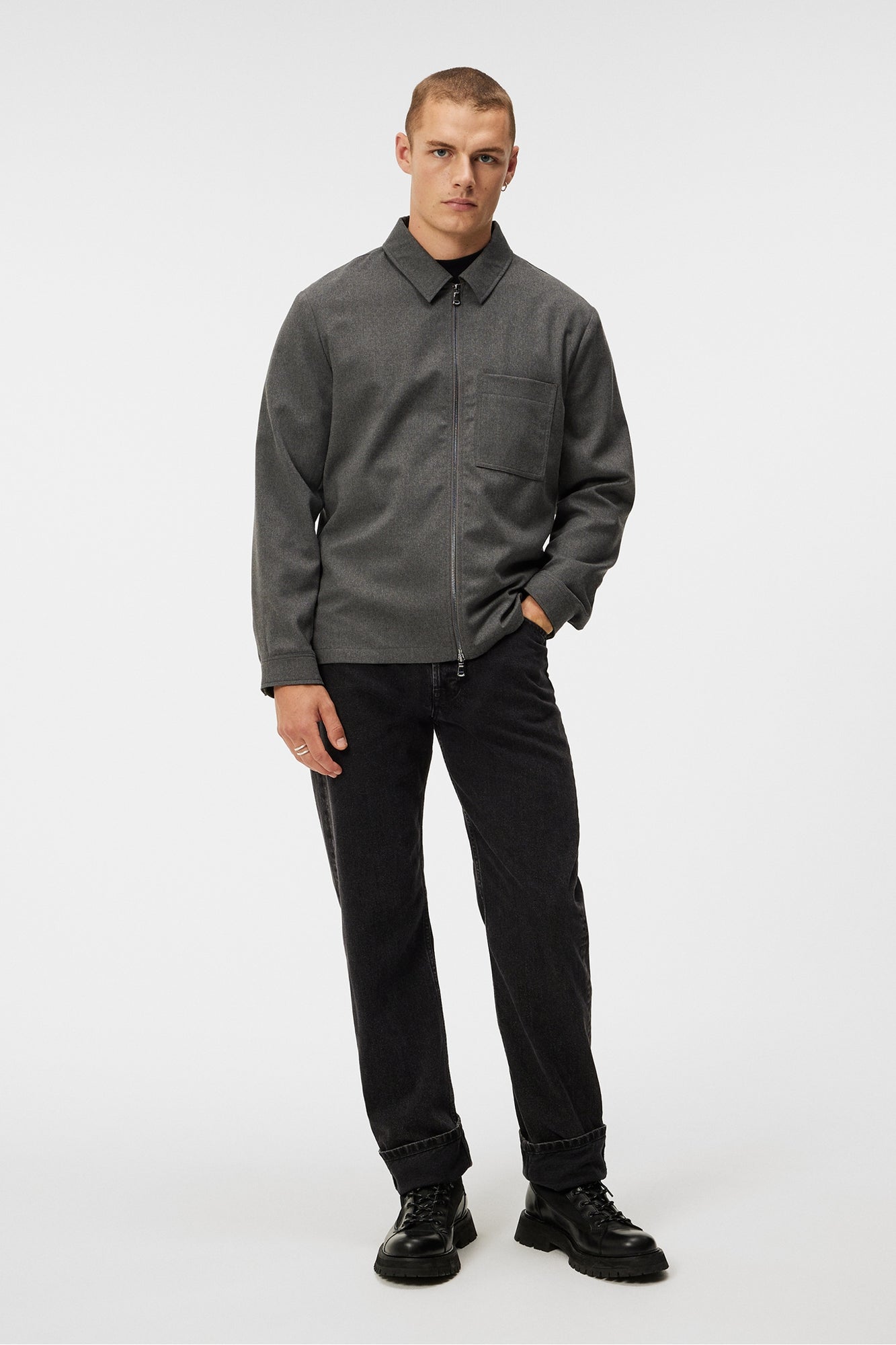 Men | Julius Flannel Overshirt | Mid Grey Melange