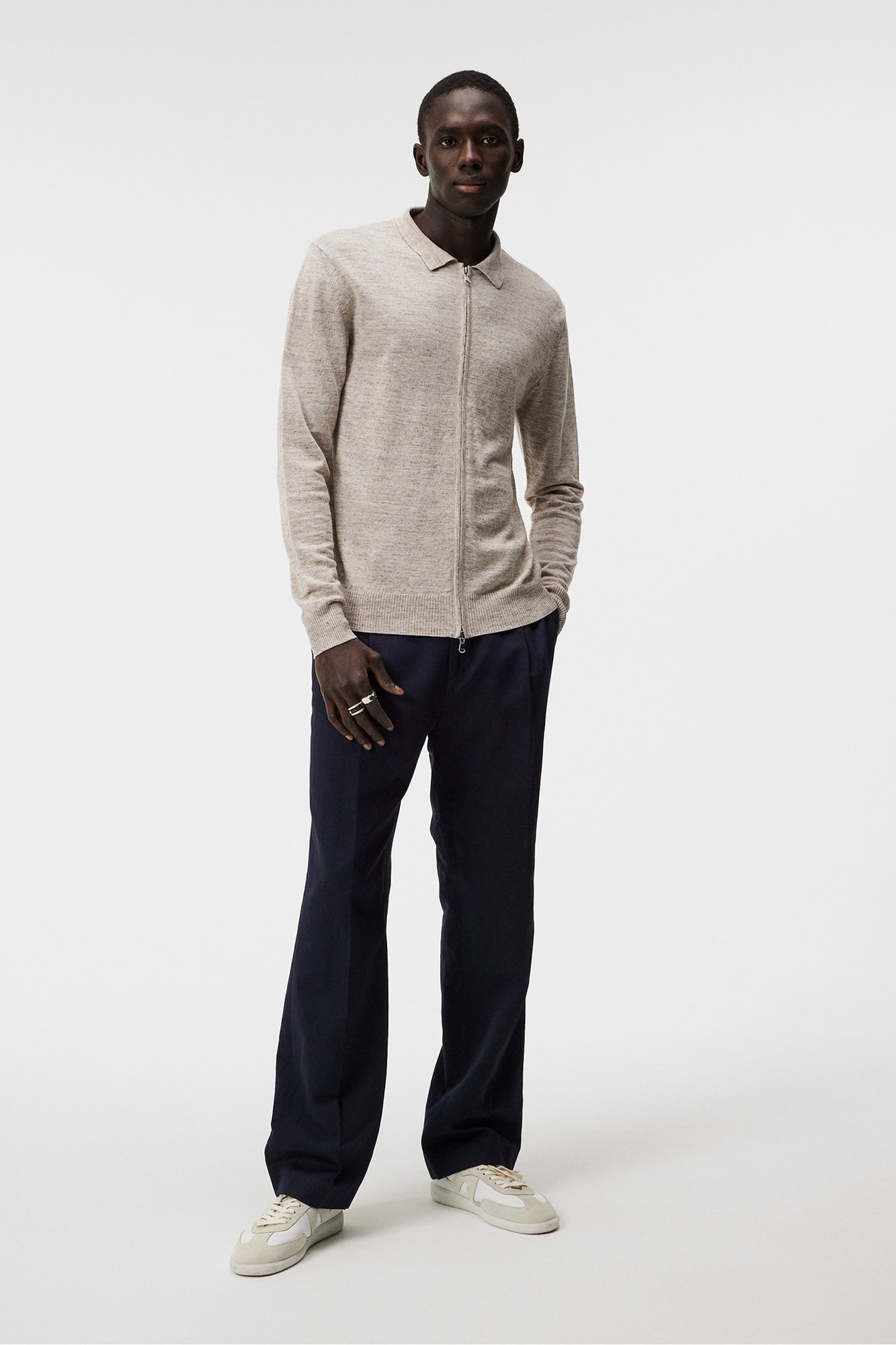 Men | Nylo Linen Blend Full Zip | Safari Beige