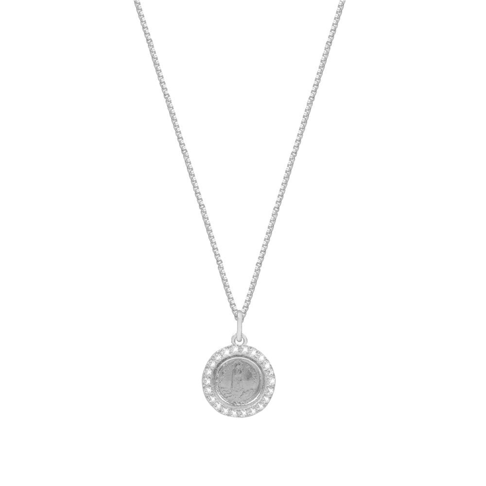 The Fatima Coin Pendant Necklace (Pave') | Gold Vermeil & Sterling Silver