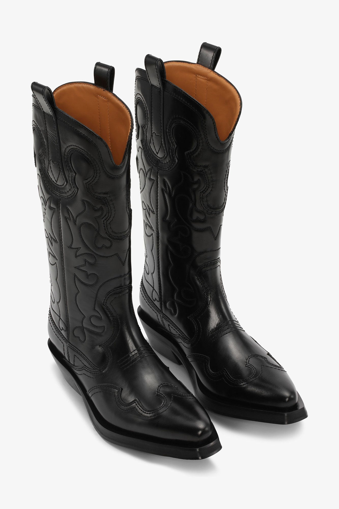 Mid Shaft Embroidered Western Boots | Black/Black