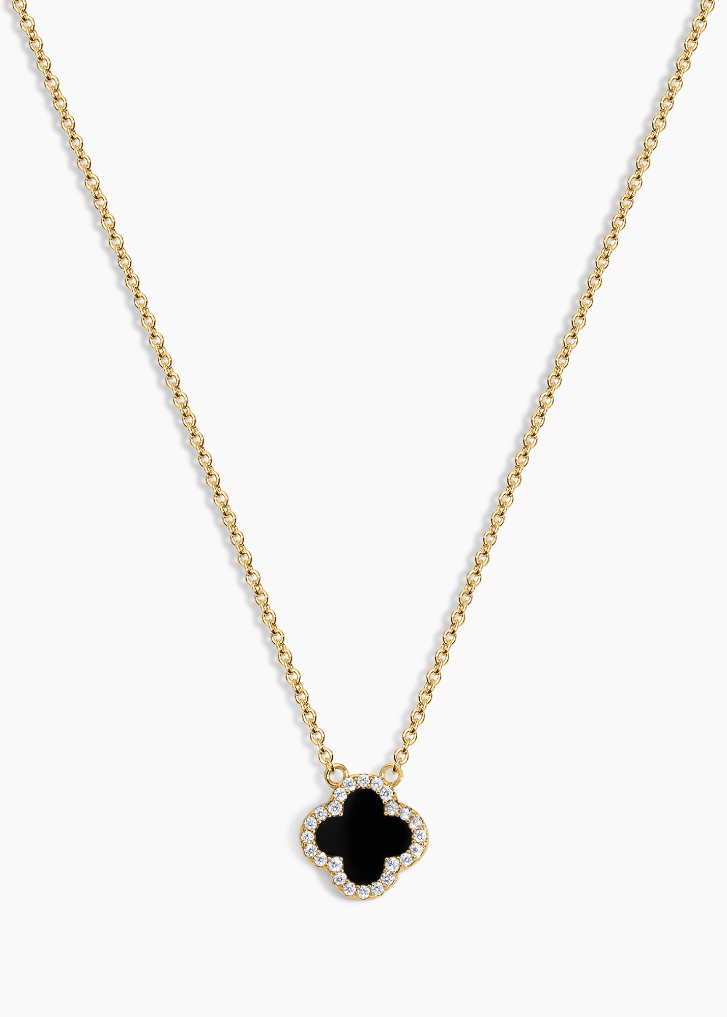 Mini Icon Black Necklace | Black Onyx/Clear Crystal | 14K Gold Plated