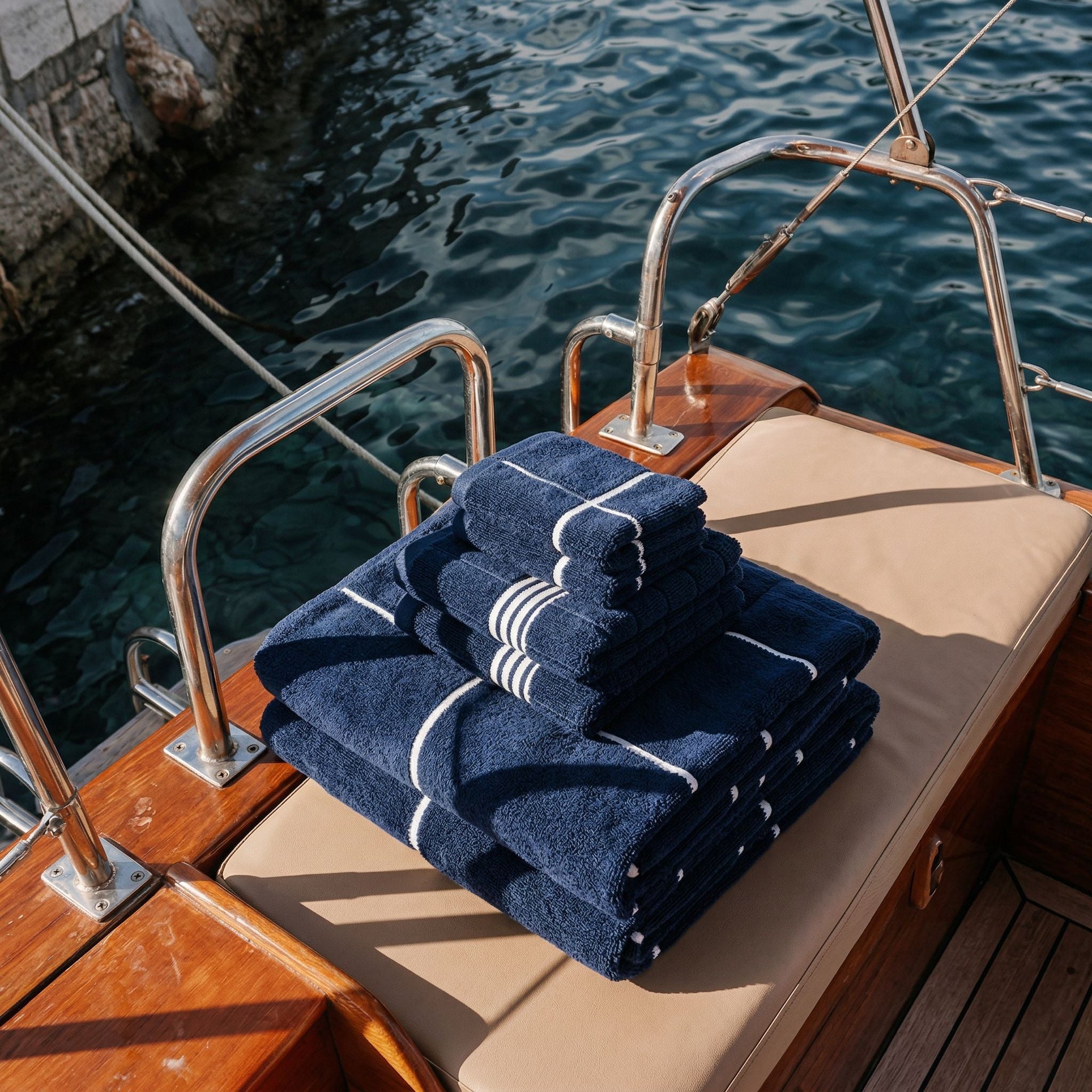 Miramar Australian Cotton Towels | Navy/White
