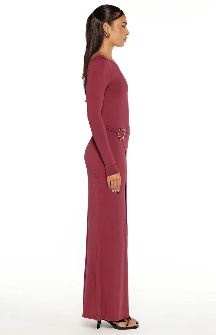 Misaki Long Sleeve Wrap Maxi Dress | Burgundy