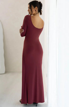 Misaki Long Sleeve Wrap Maxi Dress | Burgundy