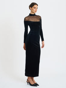 Blair Sheer Mock Neck Maxi Dress | Black
