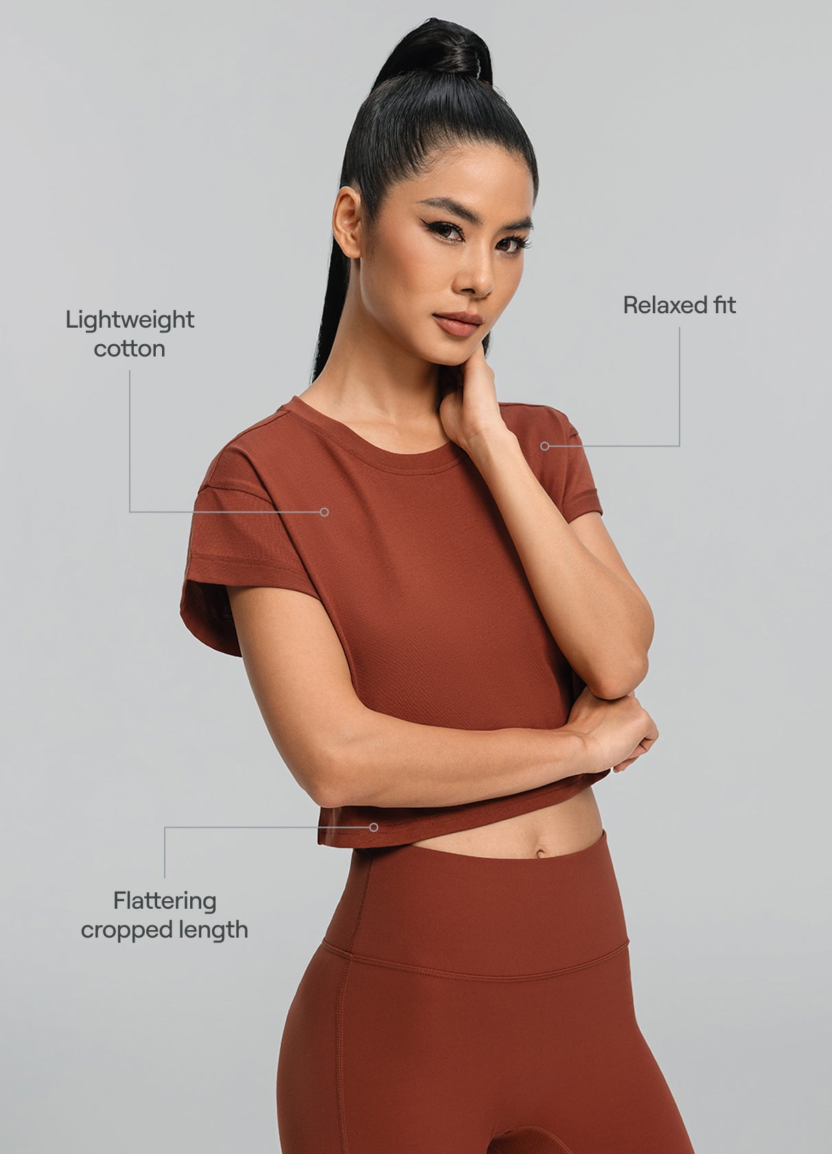 Cropped Cotton T-Shirt | Rust Brown