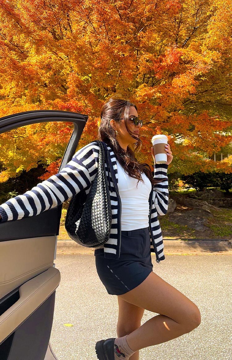 Mollie Knit Zip Sweater | Navy Stripe
