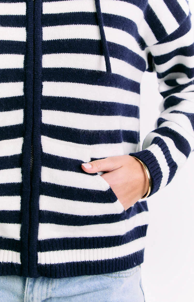 Mollie Knit Zip Sweater | Navy Stripe