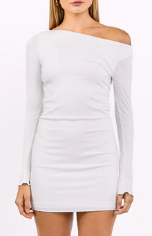 Myles Long Sleeve Drop Shoulder Mini Dress | White