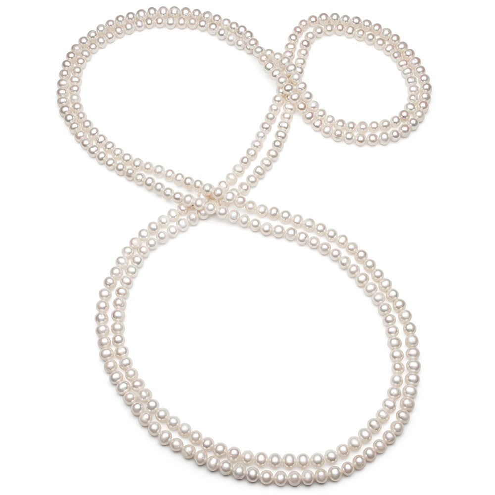 Womens | 7-8mm Round White Freshwater Pearl | Multi Strand Necklace | Nylon Thread