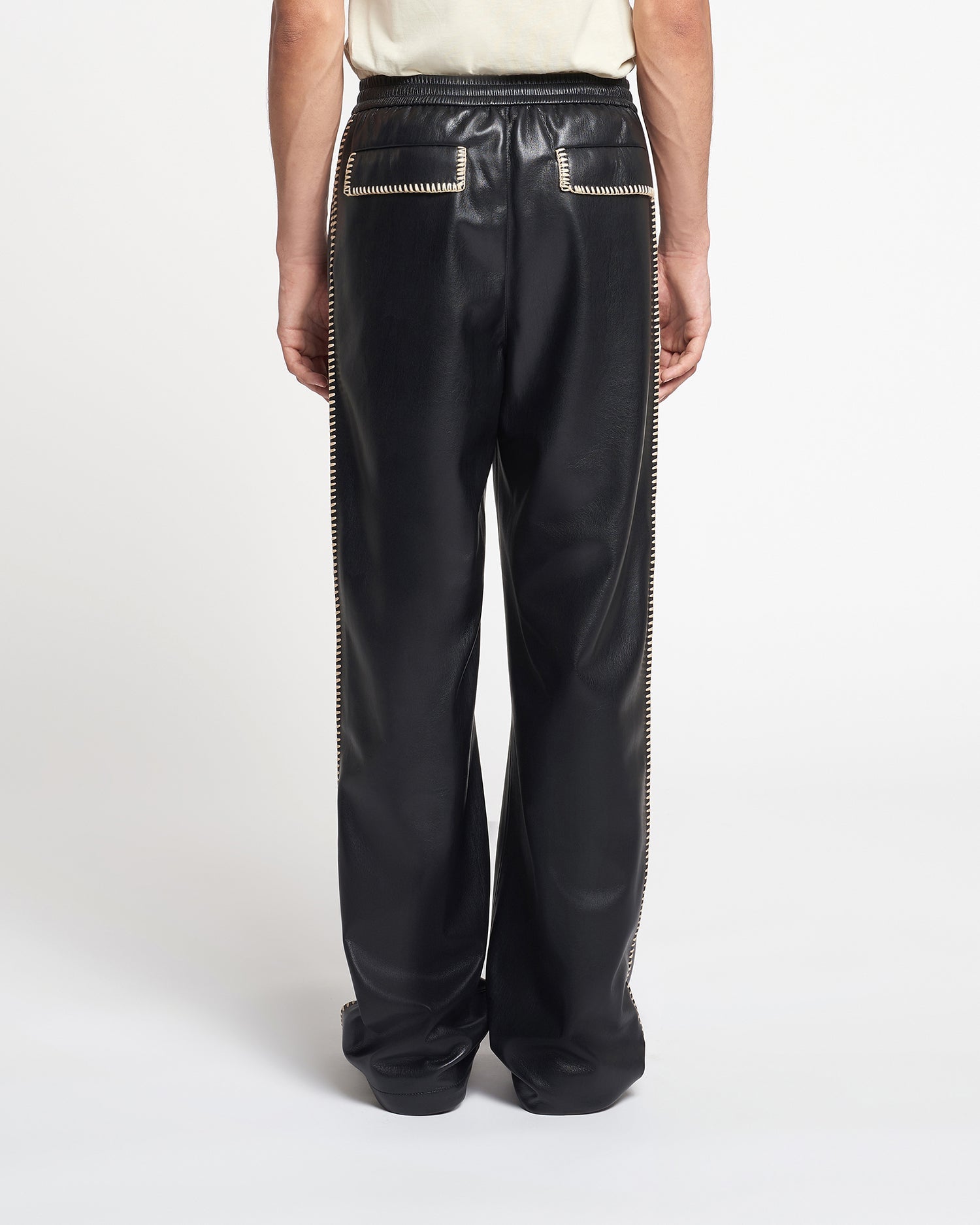 Ceron Raffia-Trimmed Okobor Alt-Leather Pants | Black