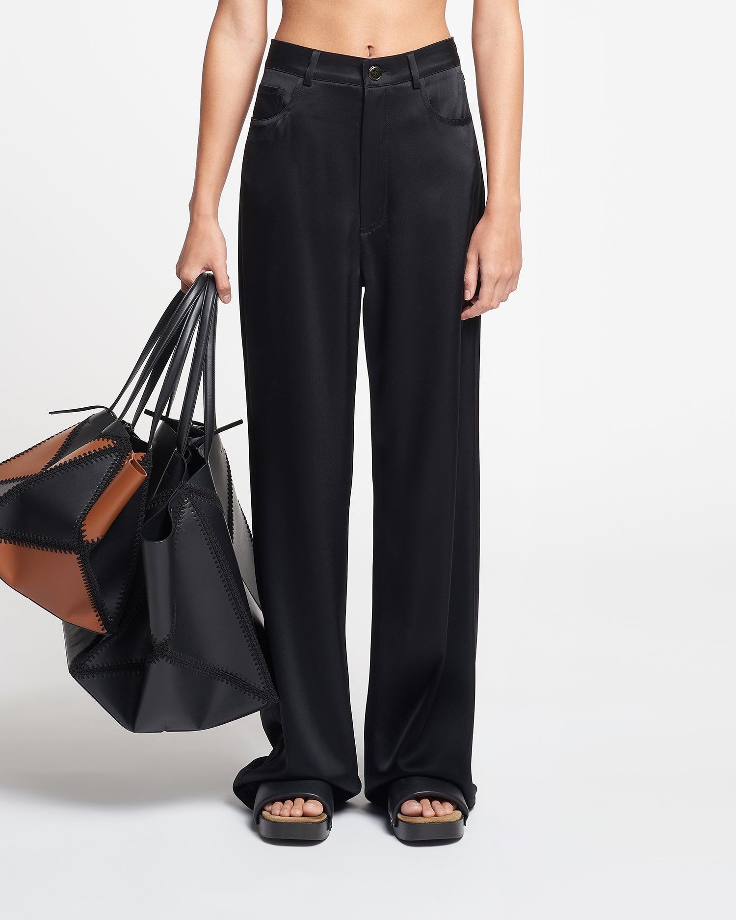 Josine Slip Satin Baggy Pants | Black