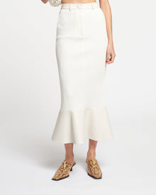 Jenace Leather-Trimmed Ribbed-Jersey Skirt | Creme