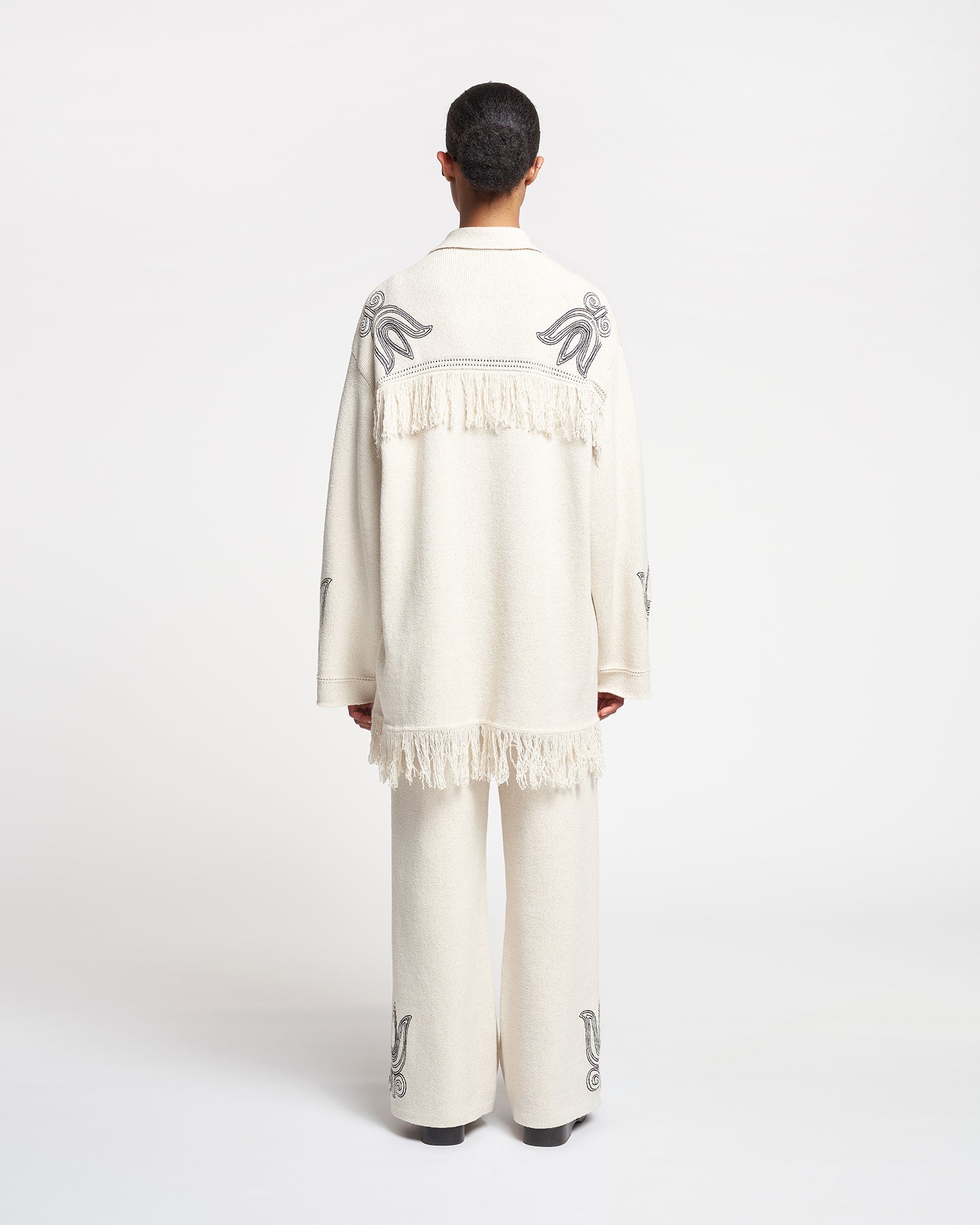 Dillian Embroidered Textured-Linen Cardigan | Natural/Black