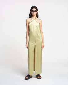 Womens | Elima Slip Satin Halterneck Dress | Lime Yellow