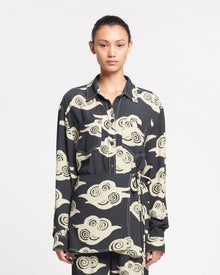 Womens | Metta Printed Crepe Shirt Dress | Cloud Black/Creme