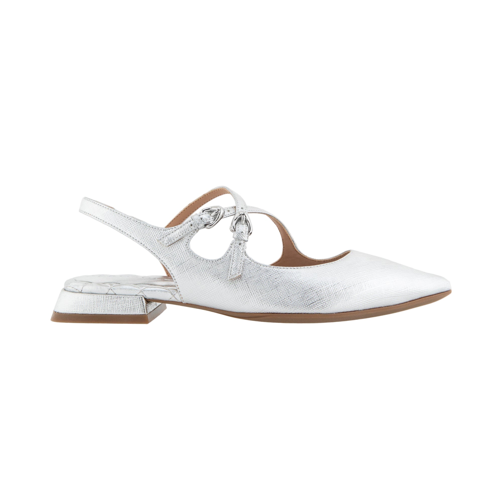 Napoli Flats | Silver Metallic Textured Faux Leather