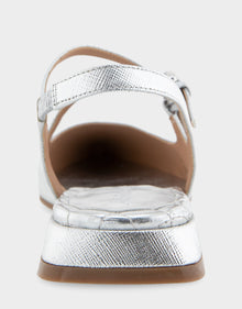 Napoli Flats | Silver Metallic Textured Faux Leather