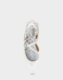 Napoli Flats | Silver Metallic Textured Faux Leather