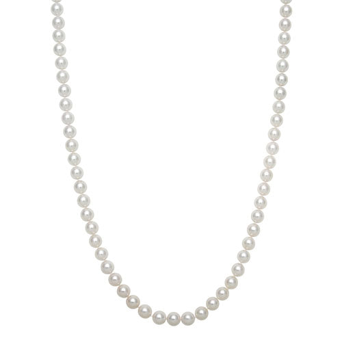 Womens | 6.5-7mm Round White Akoya Pearl | Strand Necklace | 14K Yellow Gold