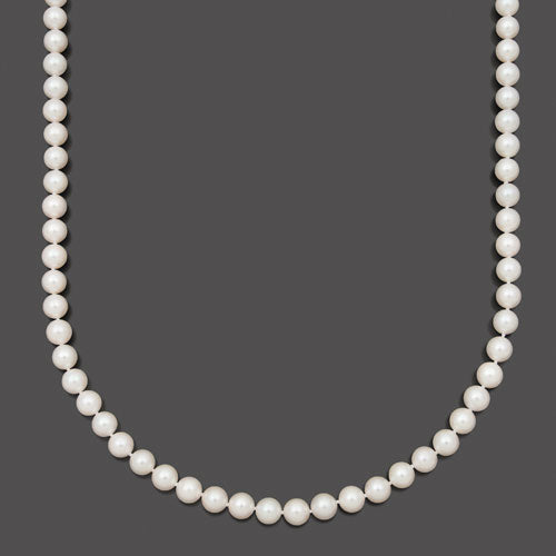 Womens | 7-7.5mm Round White Akoya Pearl | Strand Necklace | 14K Yellow Gold