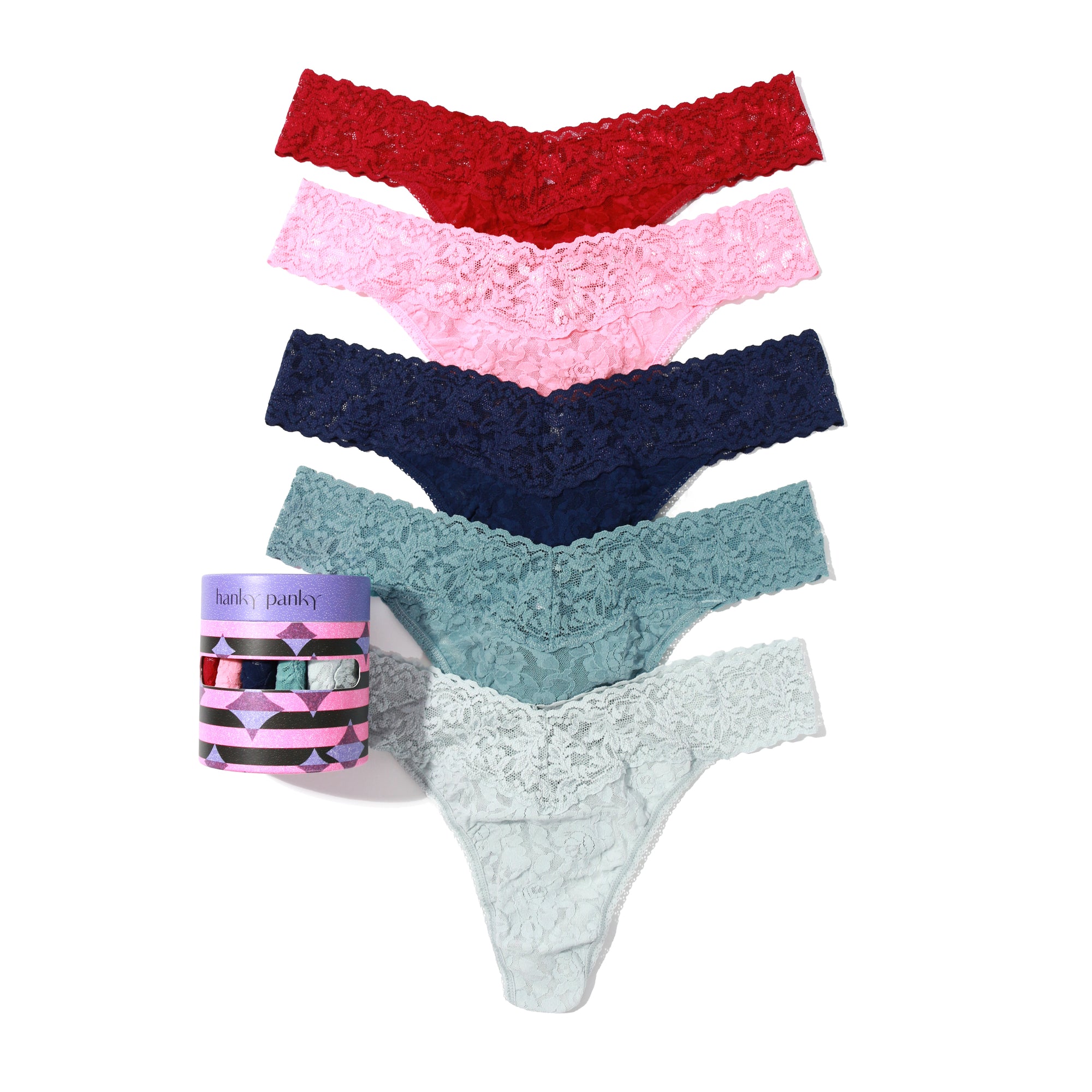 5-Pack Signature Lace Original Rise Thongs | Cranberry/Pink Lady/Odyssey Blue/Duck Egg/Pearl Grey