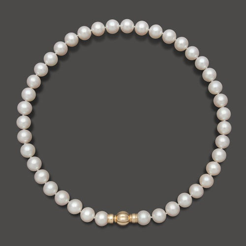 Womens | 10-11mm Round White Freshwater Pearl | AA Quality Strand Necklace | 14K Yellow Gold