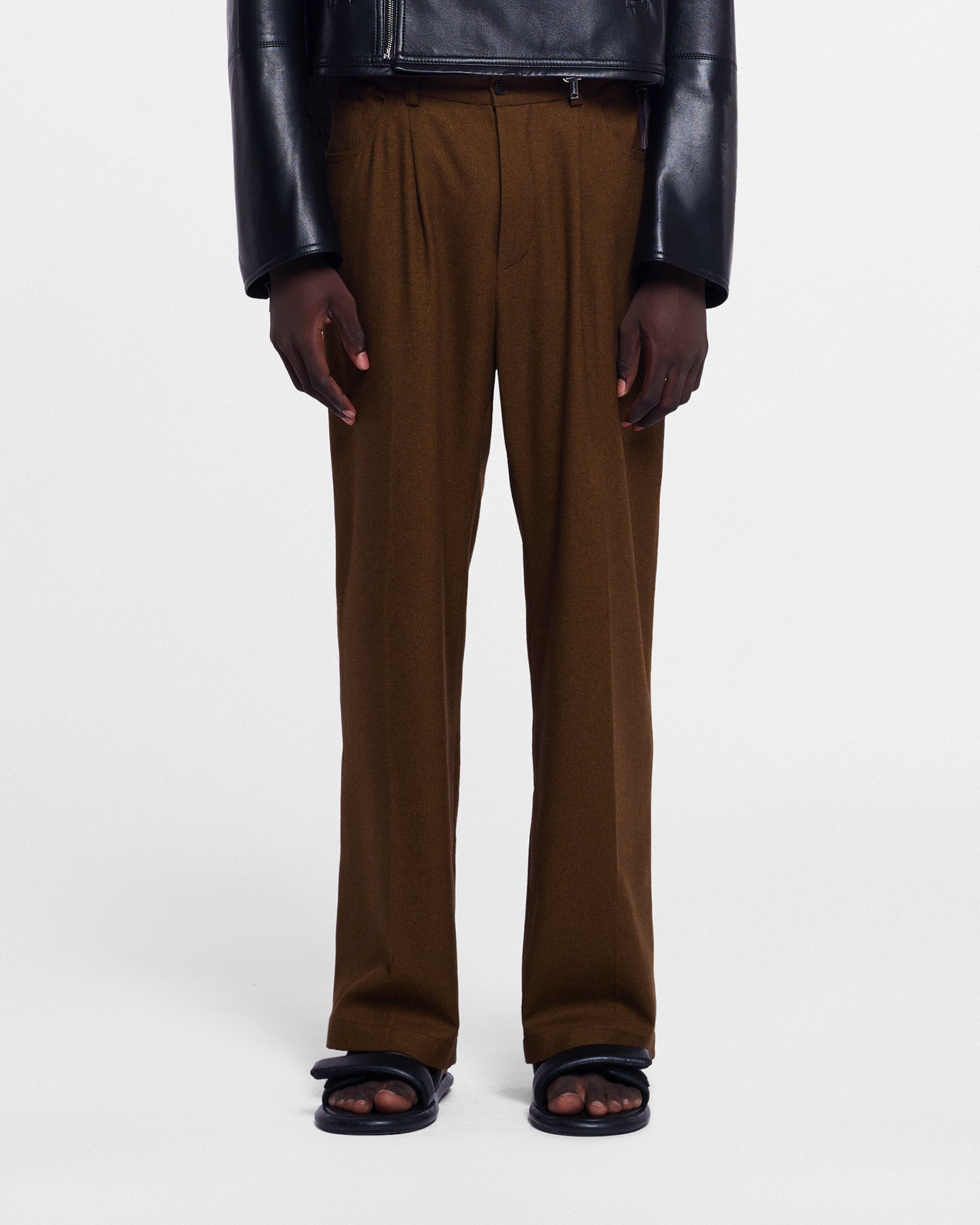 Mens | Elston Barrel-Leg Wool Pants | Umber