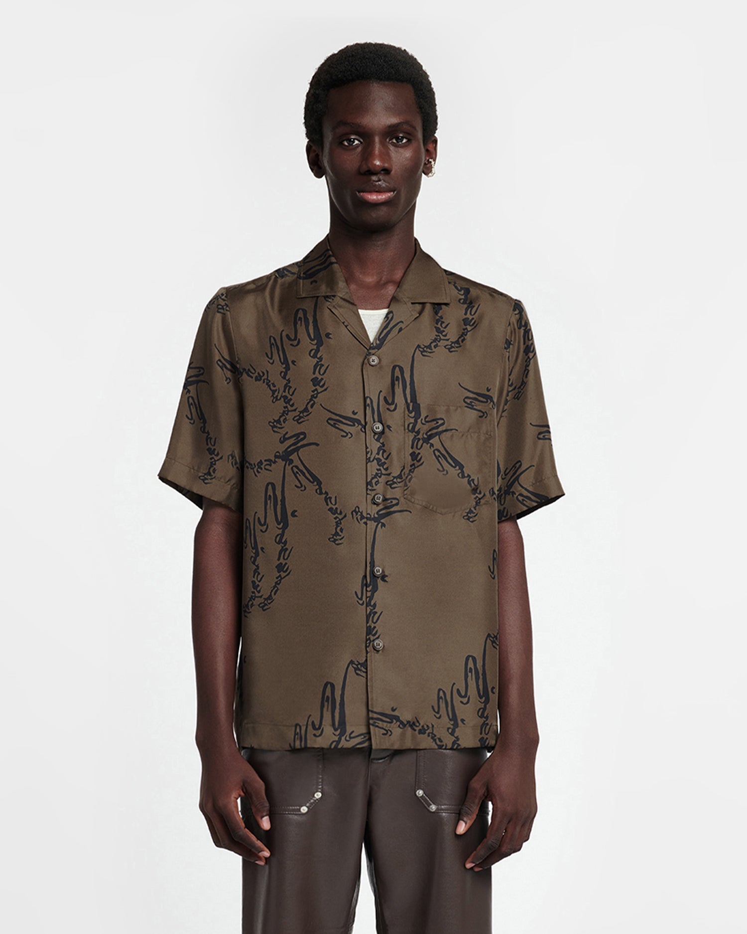 Bodil Printed Silk-Twill Shirt | Khaki