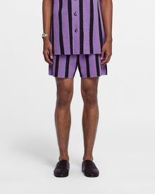 Walter Striped Terry-Knit Shorts | Stripe Dark Khaki Lilac