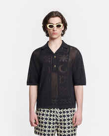 Jasim Paper-Crochet Polo Shirt | Black