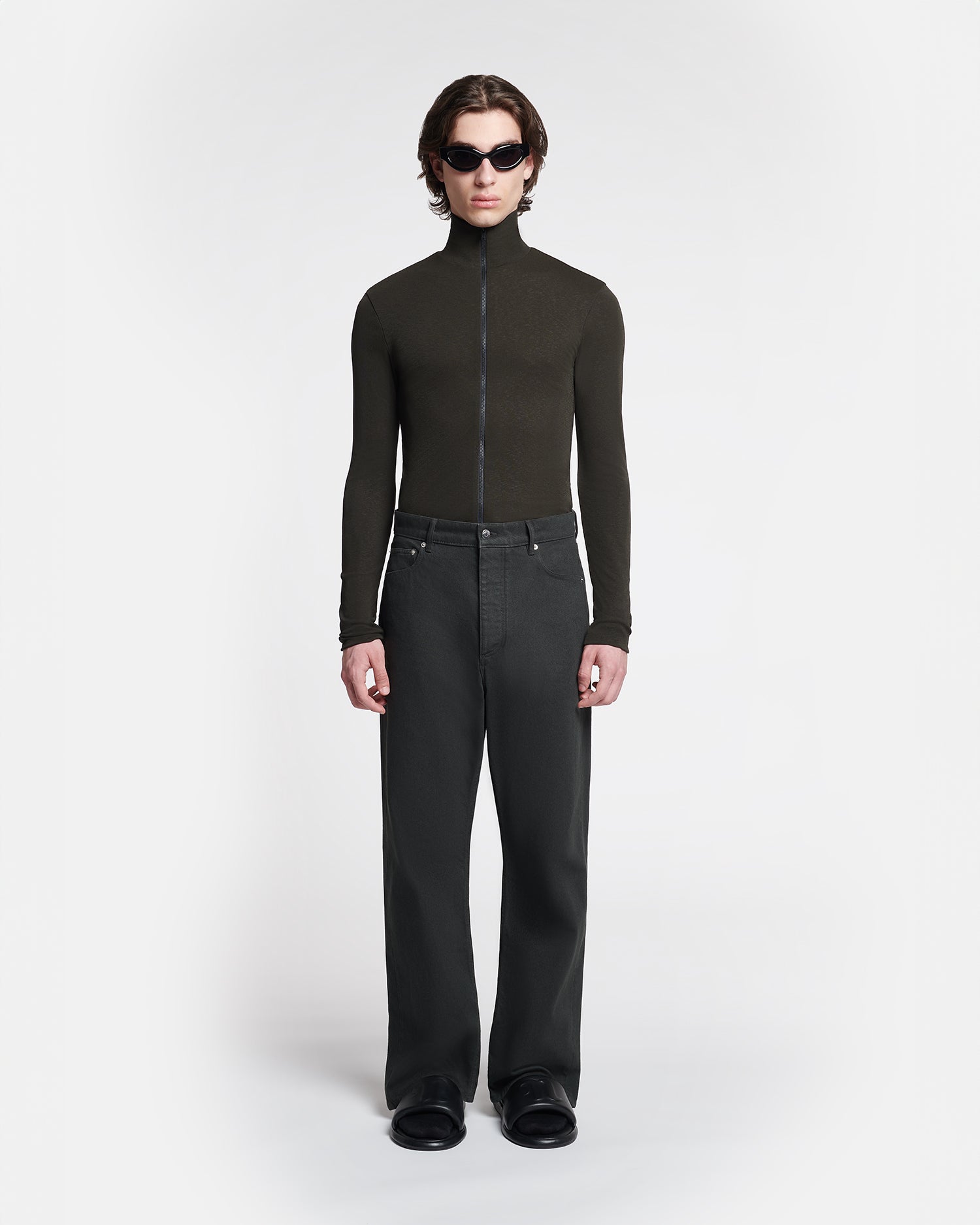 Magnus Mesh-Jersey Turtleneck Top | Anthracite