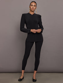 LS Shoulder Pad V Neck Zip Front Jacket | Black