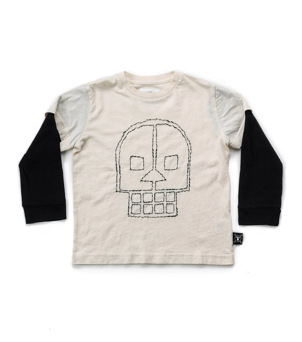 Kid | Embroidered Skull Shirt | Natural