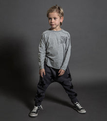 Kid | Embroidered No! Hemmed Shirt | Heather Grey