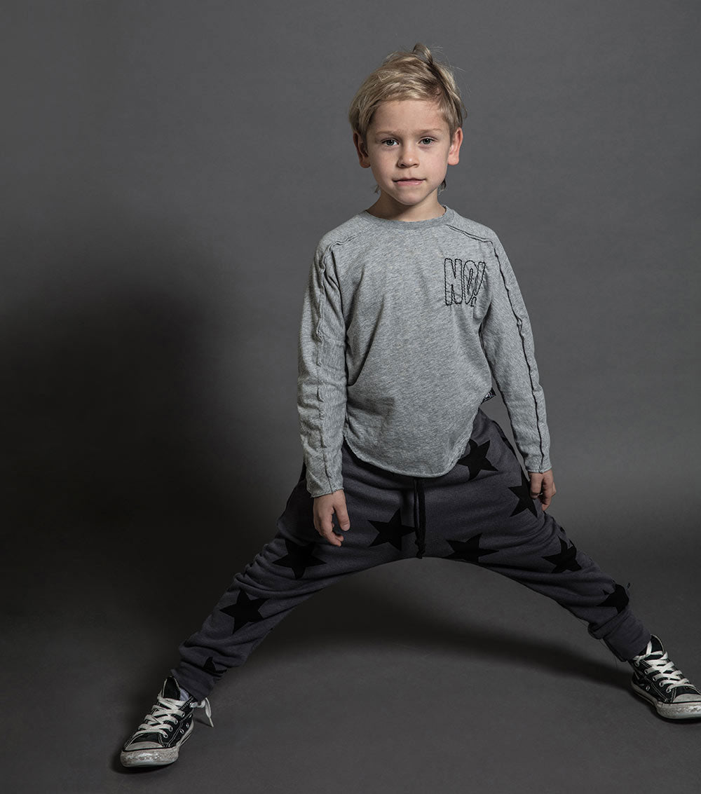Kid | Embroidered No! Hemmed Shirt | Heather Grey
