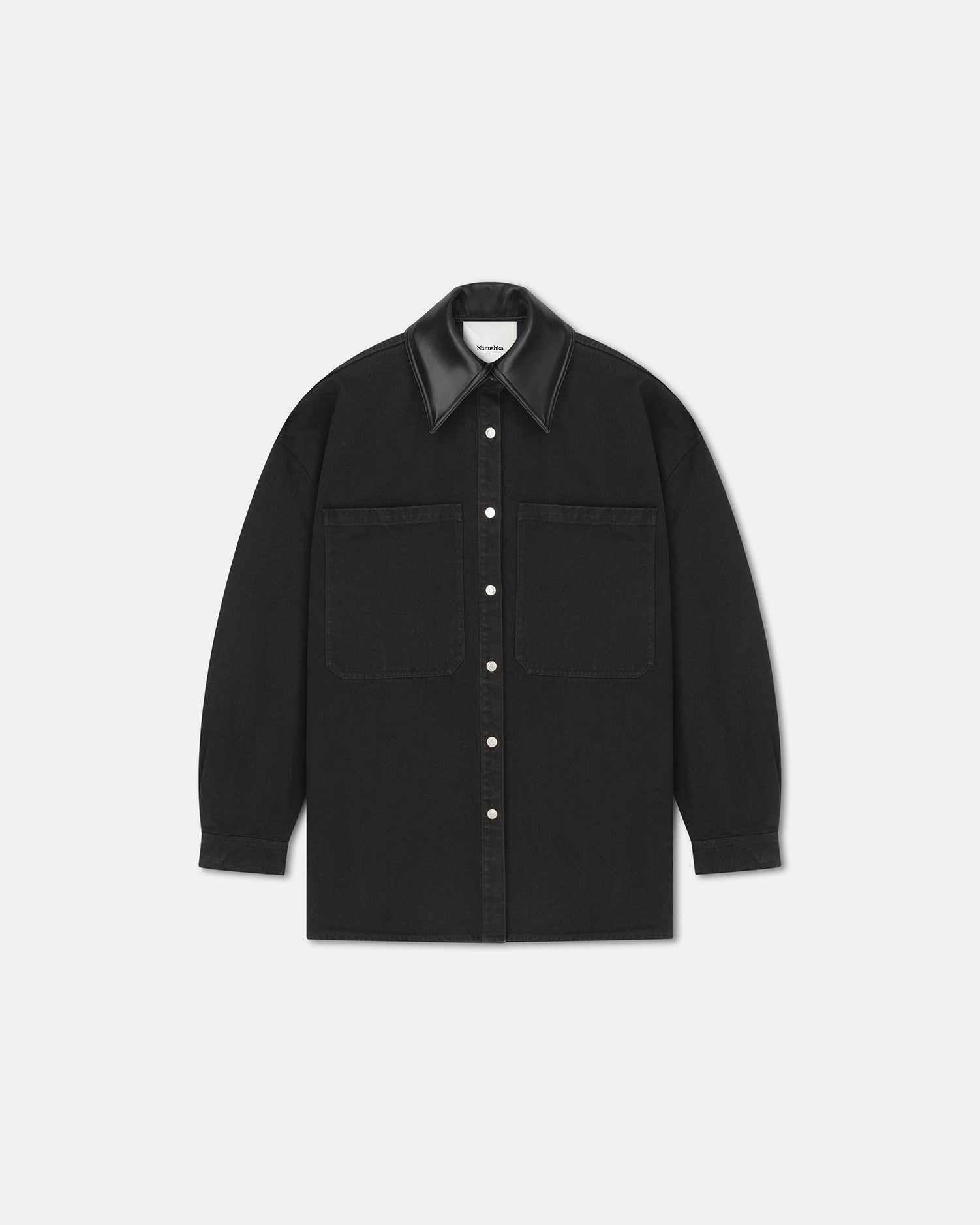 Unisex | Beaux Leather-Trimmed Denim Shirt | Anthracite