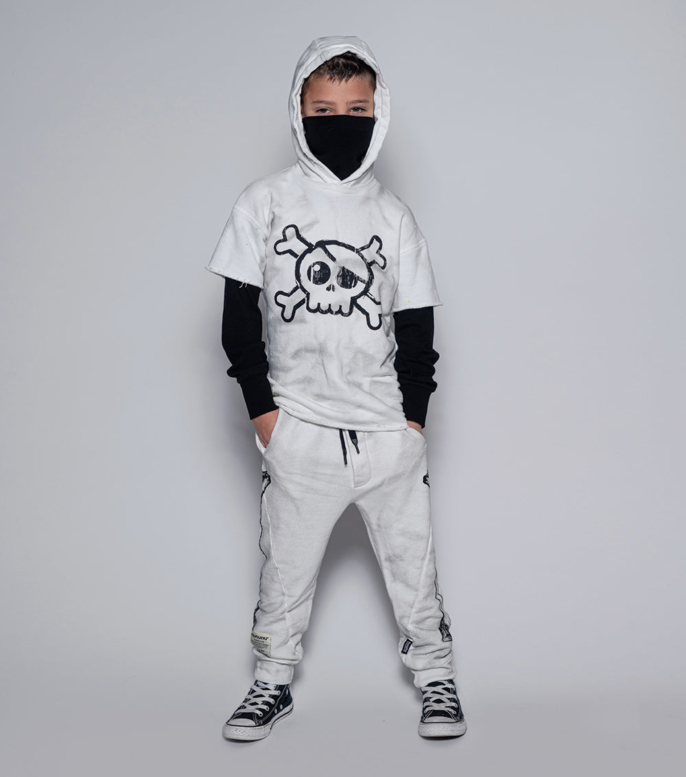 Kid | Skull Twofer Ninja Hoodie | Dirty White