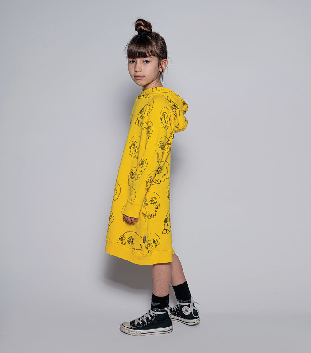 Kid | Hooded Scribbled Skulls A Dress | Black
