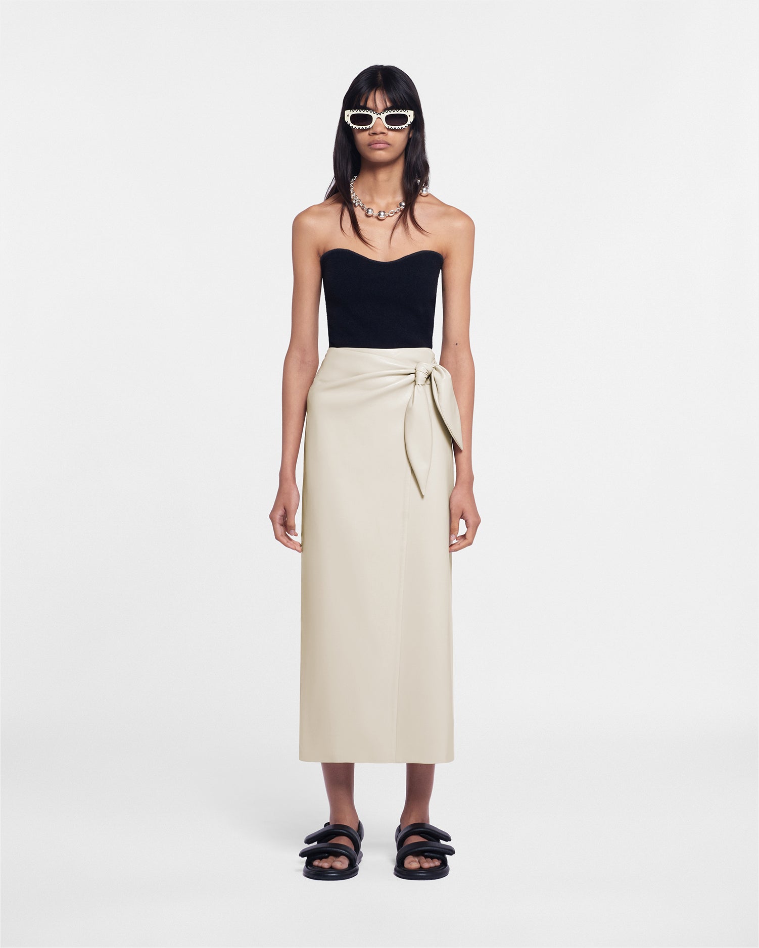 Amas Okobor Alt-Leather Sarong Skirt | Creme